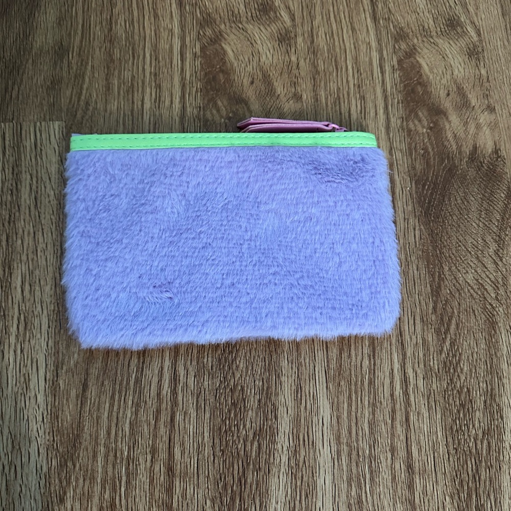 ipsy Purple and Green Furry Cosmetic Bag